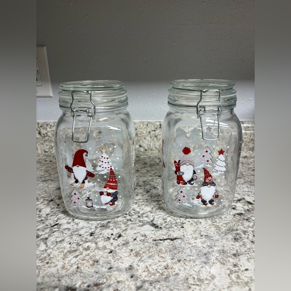 Other - Festive Gnome Holiday Glass Jars - Red and White